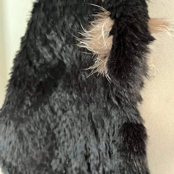 VTG Preston & York Black and Tan Rabbit and Fox Fur Shrug Wrap - Picture 8 of 9